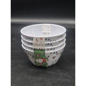 Peanuts Christmas Lights Snoopy & The Gang Set of 4 Melamine Cereal Snack Bowls